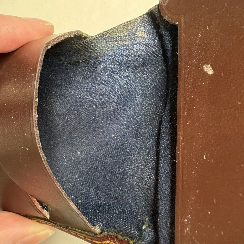 Vintage 1970s Levi Strauss & Co Orange Tab Leather Brown Wallet Denim Lining